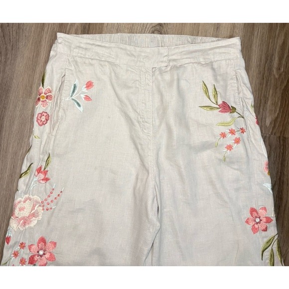 Johnny Was Joya Wide Leg Linen Pants Size XL  Embroidered Floral Bohemian - Picture 6 of 15